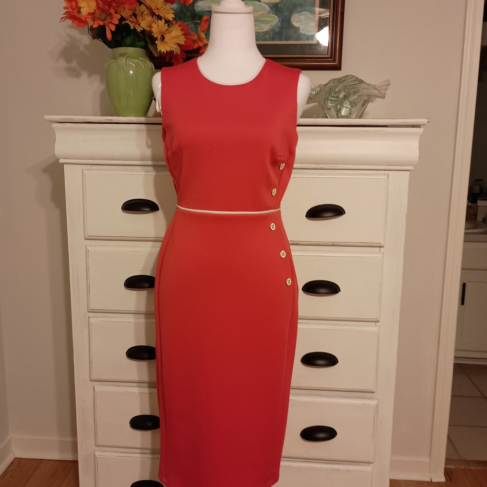 Enfocus Studio Red Midi Dress with Button Accents